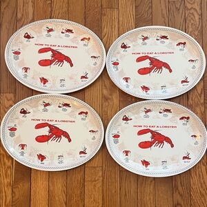Vintage How to Eat Lobster Platter Lot of 4 Plates‎ Cape Cod New England Coastal